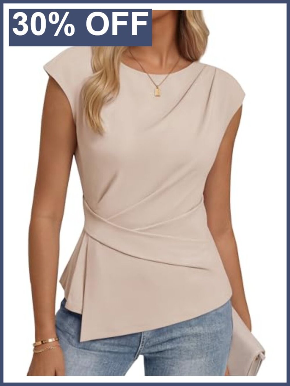 Womens Business Casual Peplum Top Boat Neck Cap Sleeve Ruched Waist
